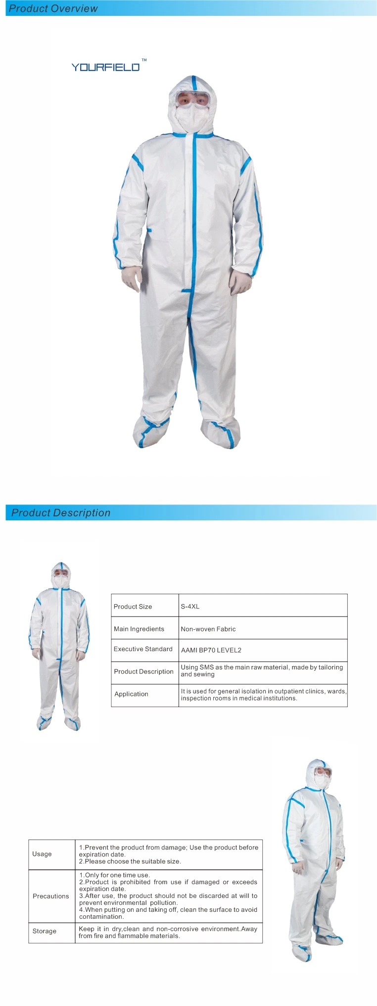 CE/FDA Approved PPE Eo Sterile Medical Disposable Protective Coveralls