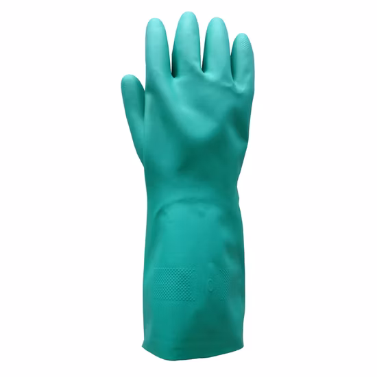 Guantes de trabajo de seguridad industriales resistentes a químicos de caucho de nitrilo 100% verde reutilizables de alta resistencia Luvas Guantes En420 En374